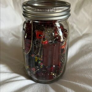 Mason Red and Black Bead Collection Jar